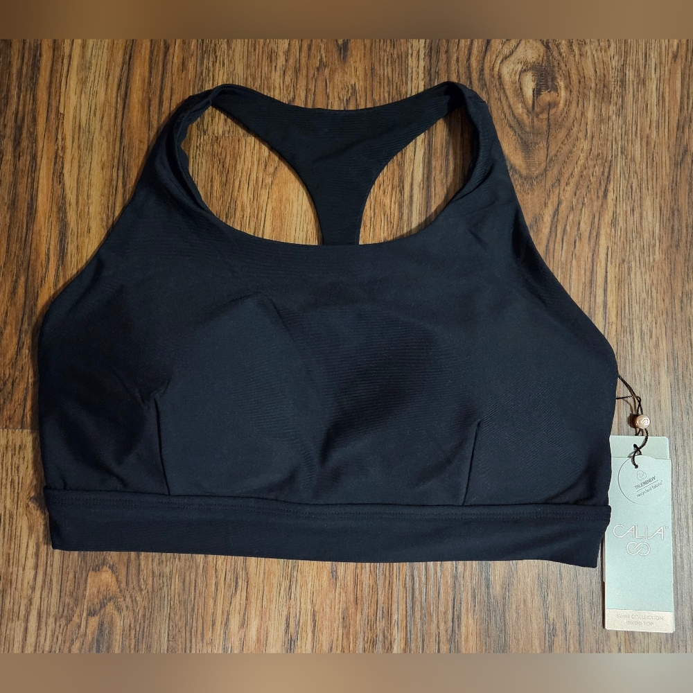CALIA by Carrie Underwood Black Swim Racerback Bikini Swim Top